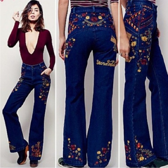 Spell Denim - Spell And The Gypsy Collective X Free People Wanderlust Embroidered Jeans NWT